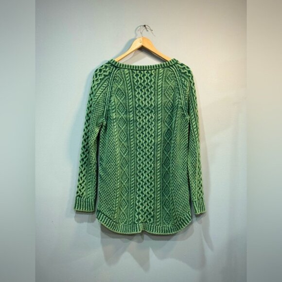 Green L.L. Bean Signature Knit Aran Fisherman Sweater Size L EUC - Picture 4 of 5
